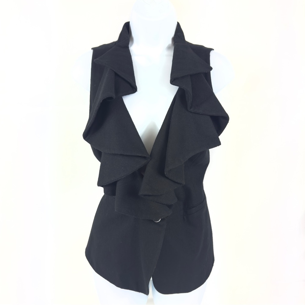 Anthropologie Tabitha Womens Ruffled Front Black Sleeveless Vest wool blend - 10